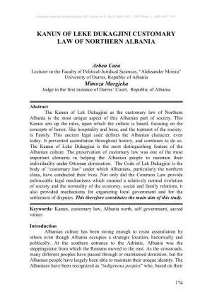 Kanun of Leke Dukagjini Customary Law of Northern Albania
