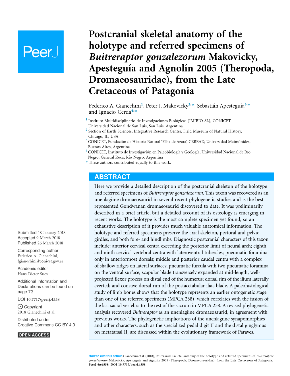 Postcranial Skeletal Anatomy of the Holotype and Referred