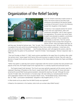 Organization of the Relief Society