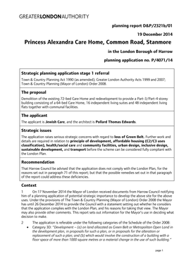 Princess Alexandra Care Home, Common Road, Stanmore in the London Borough of Harrow Planning Application No
