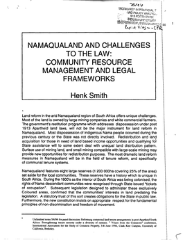 Namaqualand and Challenges to the Law Community Resource