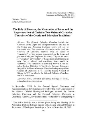 The Role of Pictures, the Veneration of Icons and the Representation of Christ in Two Oriental Orthodox 1 Churches of the Coptic and Ethiopian Traditions