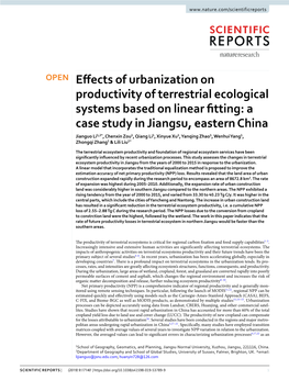 Effects of Urbanization on Productivity of Terrestrial Ecological Systems Based on Linear Fitting: a Case Study in Jiangsu, East