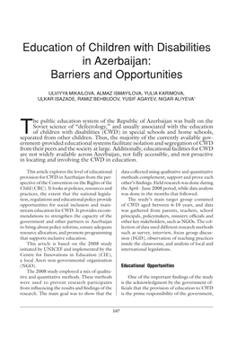 Education of Children with Disabilities in Azerbaijan: Barriers and Opportunities