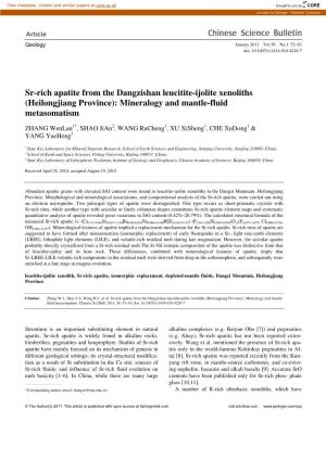 Sr-Rich Apatite from the Dangzishan Leucitite-Ijolite Xenoliths (Heilongjiang Province): Mineralogy and Mantle-Fluid Metasomatism