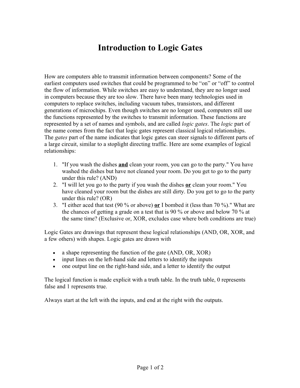 Introduction to Logic Gates