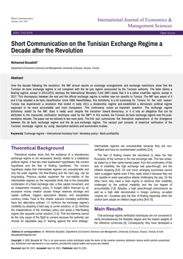 Short Communication on the Tunisian Exchange Regime a Decade After the Revolution