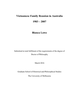 Vietnamese Family Reunion in Australia 1983 – 2007 Bianca Lowe