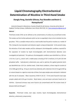 Liquid Chromatography Electrochemical Determination of Nicotine in Third-Hand Smoke