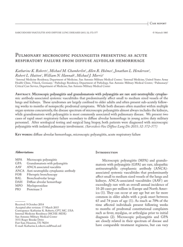 Pulmonary Microscopic Polyangiitis Presenting As Acute Respiratory Failure from Diffuse Alveolar Hemorrhage