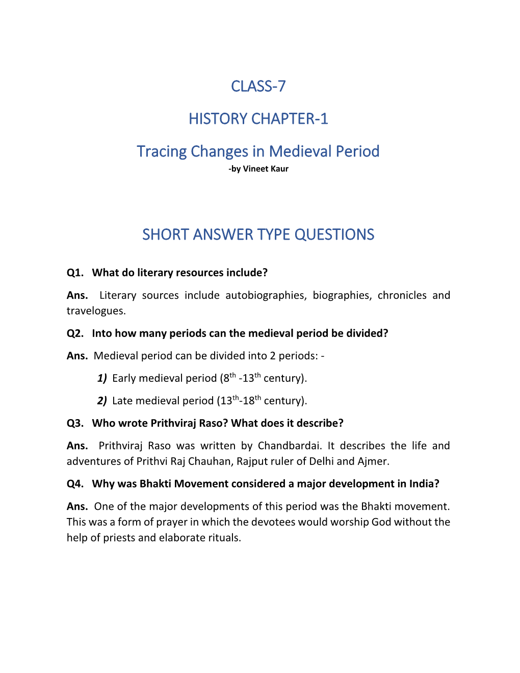 CLASS-7 HISTORY CHAPTER-1 Tracing Changes in Medieval Period -By Vineet Kaur