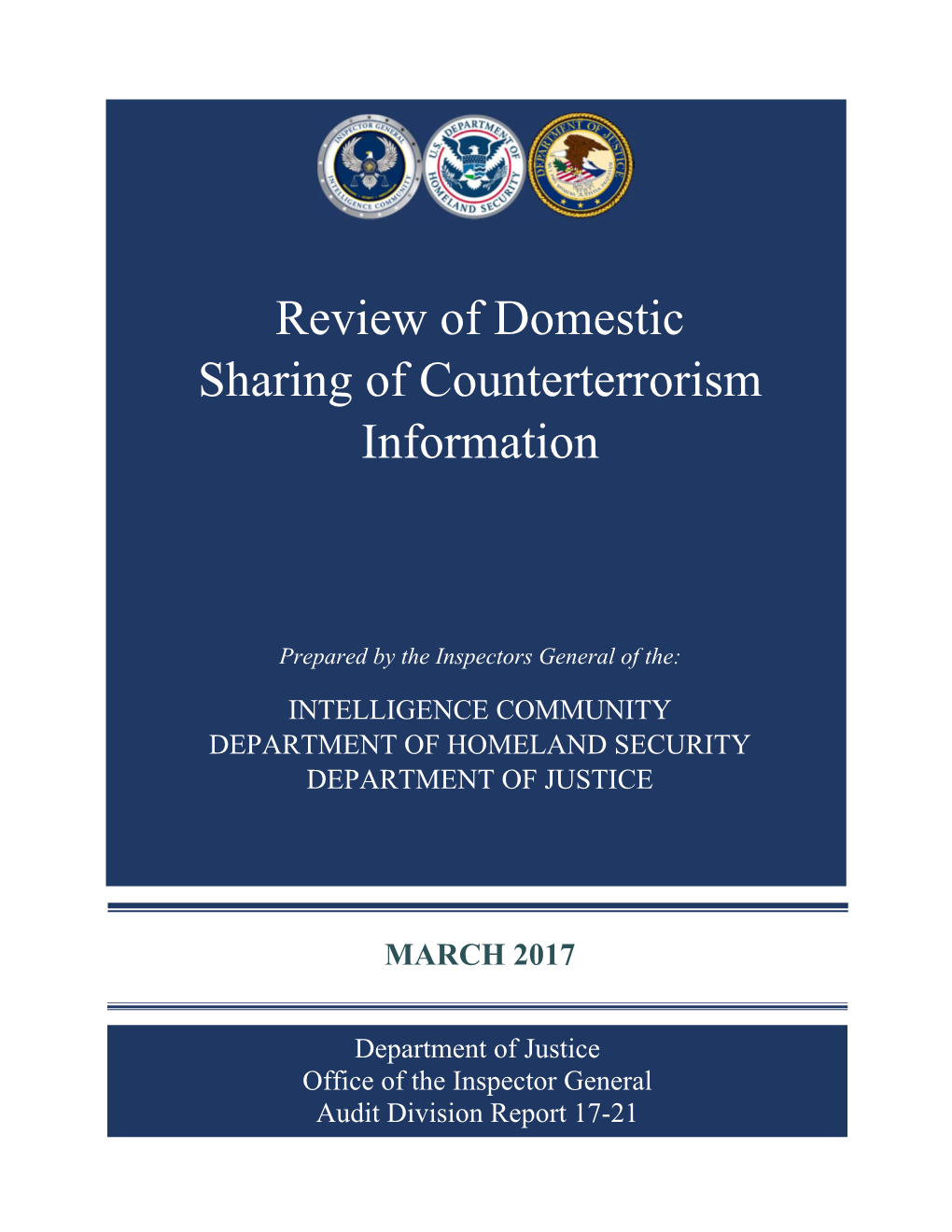 Joint Review of Domestic Sharing of Counterterrorism Information