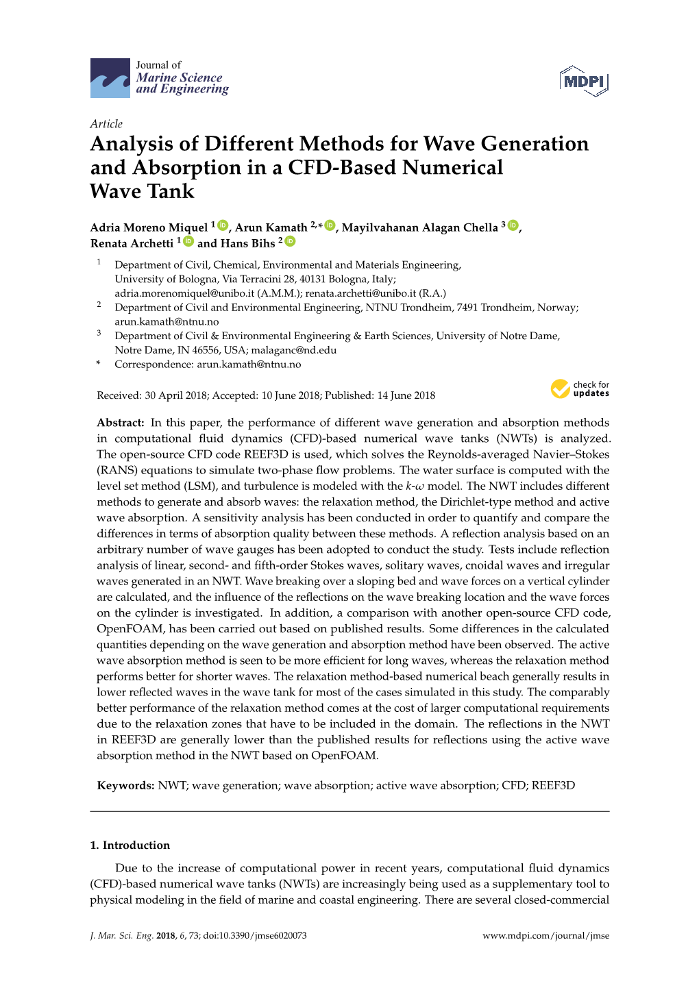 Analysis of Different Methods for Wave Generation and Absorption in a CFD-Based Numerical Wave Tank