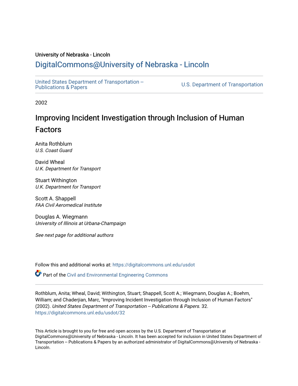 Improving Incident Investigation Through Inclusion of Human Factors