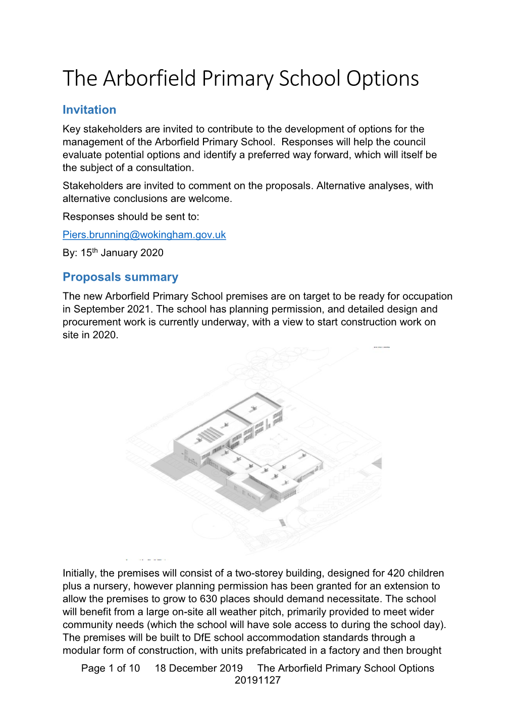 The Arborfield Primary School Options