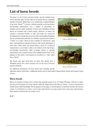List of Horse Breeds 1 List of Horse Breeds