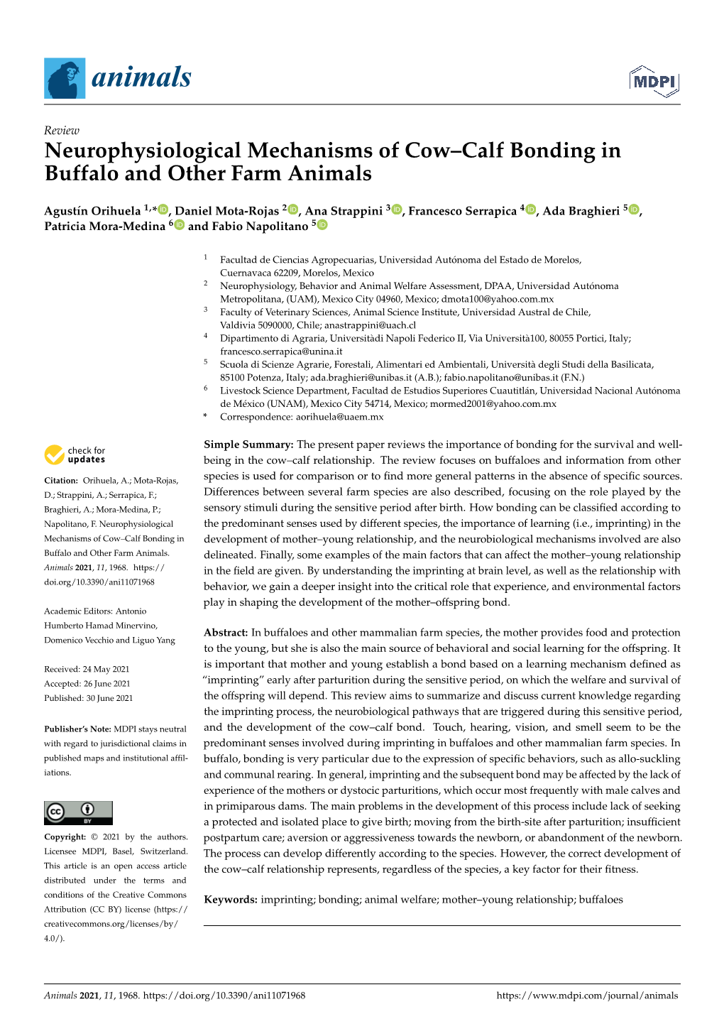 Neurophysiological Mechanisms of Cow–Calf Bonding in Buffalo and Other Farm Animals