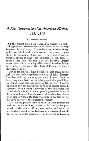 A Few Observations on American Fiction, 1851-1875