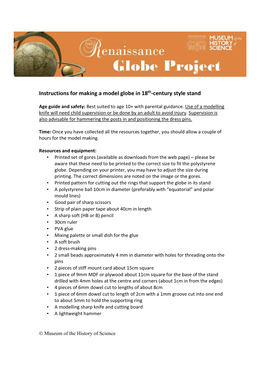 Instructions for Making a Model Globe in 18 Th -Century Style Stand