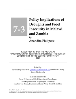 Policy Implications of Droughts and Food Insecurity in Malawi and Zambia By: Anandita Philipose