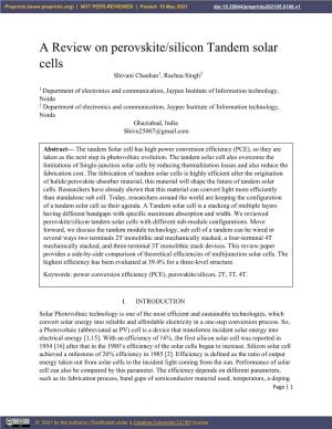 A Review on Perovskite/Silicon Tandem Solar Cells Shivani Chauhan1, Rachna Singh2