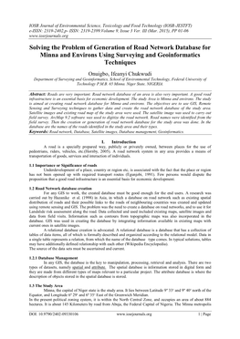 Solving the Problem of Generation of Road Network Database for Minna and Environs Using Surveying and Geoinformatics Techniques