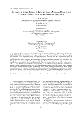 Departamento De Biodiversidad Y Gestión Ambiental (Zoología) Facultad De Ciencias Biológicas Y Ambientales, Universidad De León 24071 León, SPAIN Lfvald@Unileon.Es