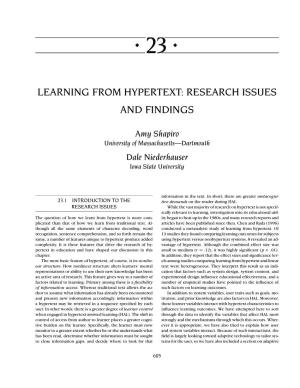 Learning from Hypertext: Research Issues and Findings