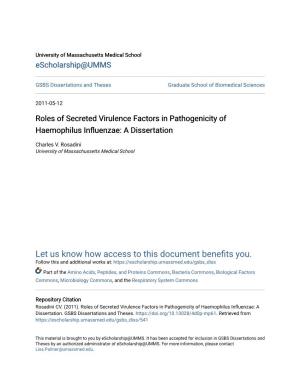 Roles of Secreted Virulence Factors in Pathogenicity of Haemophilus Influenzae: a Dissertation