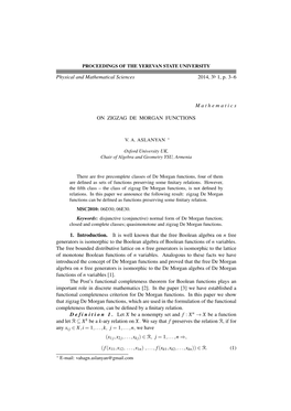 Physical and Mathematical Sciences 2014, № 1, P. 3–6 Mathematics ON