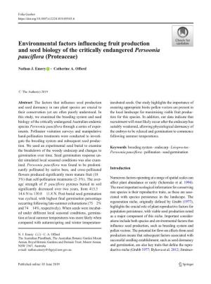 Environmental Factors Influencing Fruit Production and Seed Biology of the Critically Endangered Persoonia Pauciflora (Proteaceae)