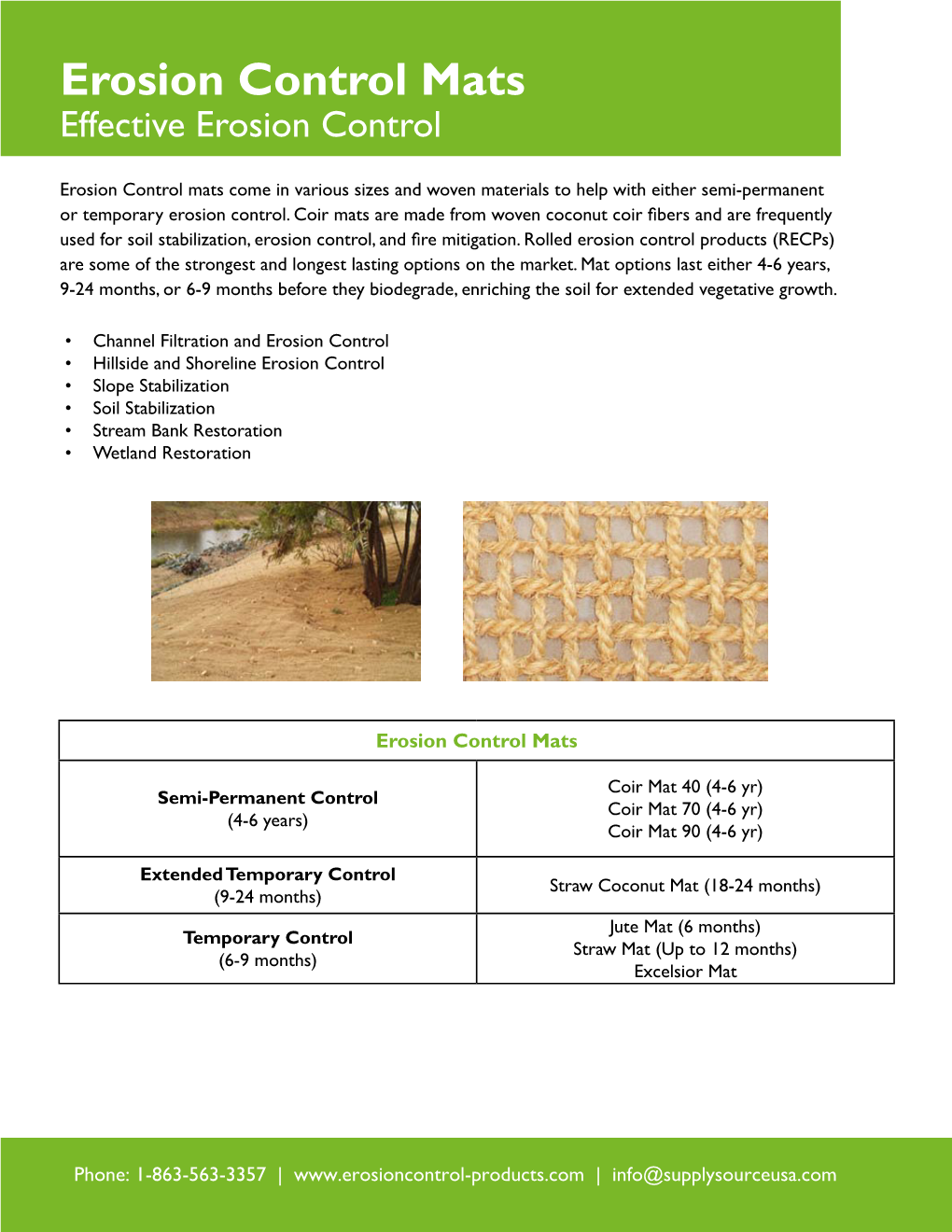 Coir Mats Are Made from Woven Coconut Coir Fibers and Are Frequently Used for Soil Stabilization, Erosion Control, and Fire Mitigation