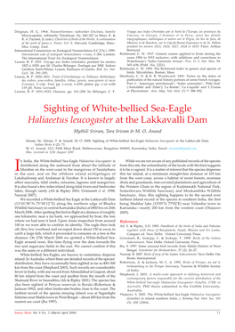 Sighting of White-Bellied Sea-Eagle Haliaeetus Leucogaster at the Lakkavalli Dam Mythili Sriram, Tara Sriram & M