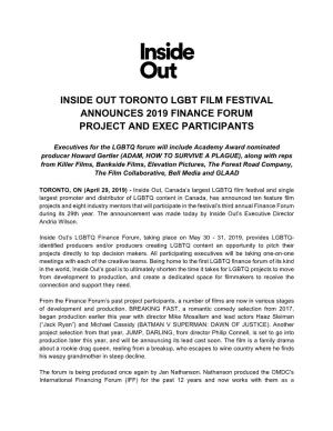Inside out Toronto Lgbt Film Festival Announces 2019 Finance Forum Project and Exec Participants