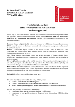 Jury of the 57Th International Art Exhibition Has Been Appointed