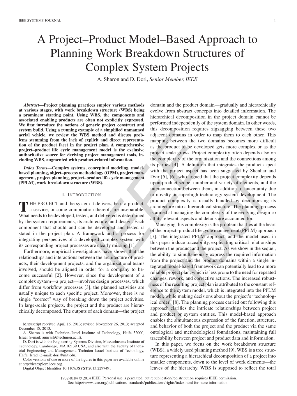 A Project–Product Model–Based Approach to Planning Work Breakdown Structures of Complex System Projects A