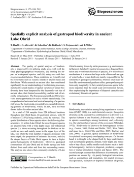 Spatially Explicit Analysis of Gastropod Biodiversity in Ancient Lake Ohrid