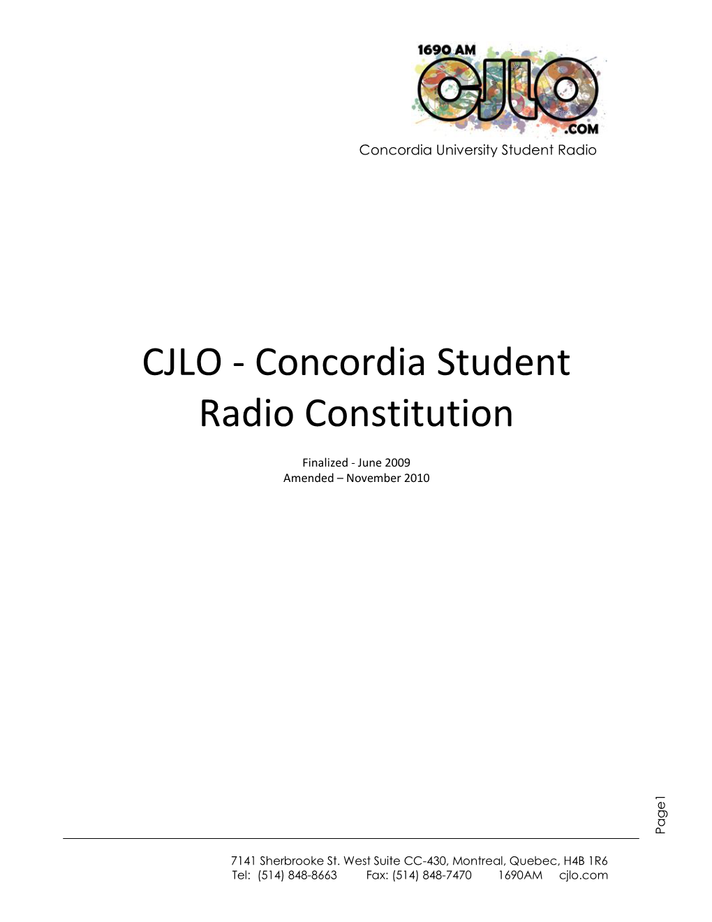 CJLO -‐ Concordia Student Radio Constitution