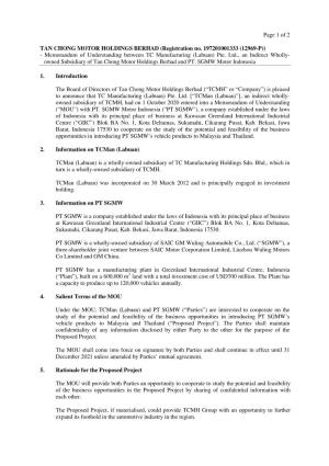 Page 1 of 2 TAN CHONG MOTOR HOLDINGS BERHAD (Registration No. 197201001333 (12969-P))