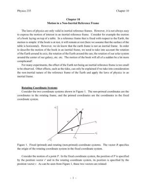 Chapter 10 Motion in a Non-Inertial Reference Frame the Laws Of