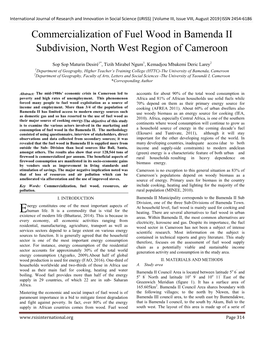 Commercialization of Fuel Wood in Bamenda II Subdivision, North West Region of Cameroon