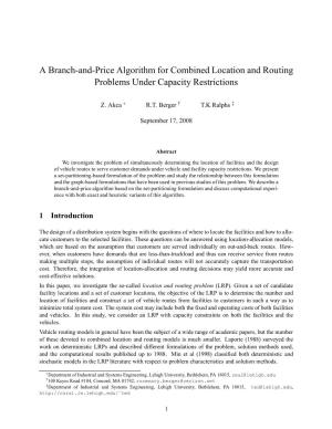 A Branch-And-Price Algorithm for Combined Location and Routing Problems Under Capacity Restrictions