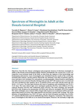 Spectrum of Meningitis in Adult at the Douala General Hospital