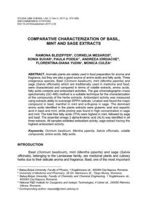 Comparative Characterization of Basil, Mint and Sage Extracts