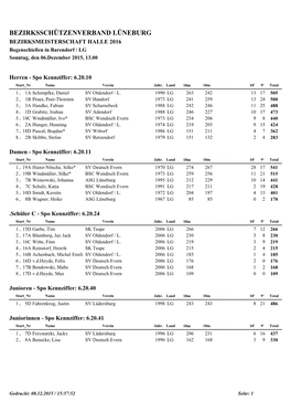 BEZIRKSSCHÜTZENVERBAND LÜNEBURG BEZIRKSMEISTERSCHAFT HALLE 2016 Bogenschießen in Barendorf / LG Sonntag, Den 06.Dezember 2015, 13.00