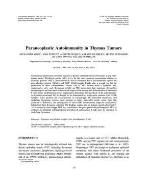 Paraneoplastic Autoimmunity in Thymus Tumors