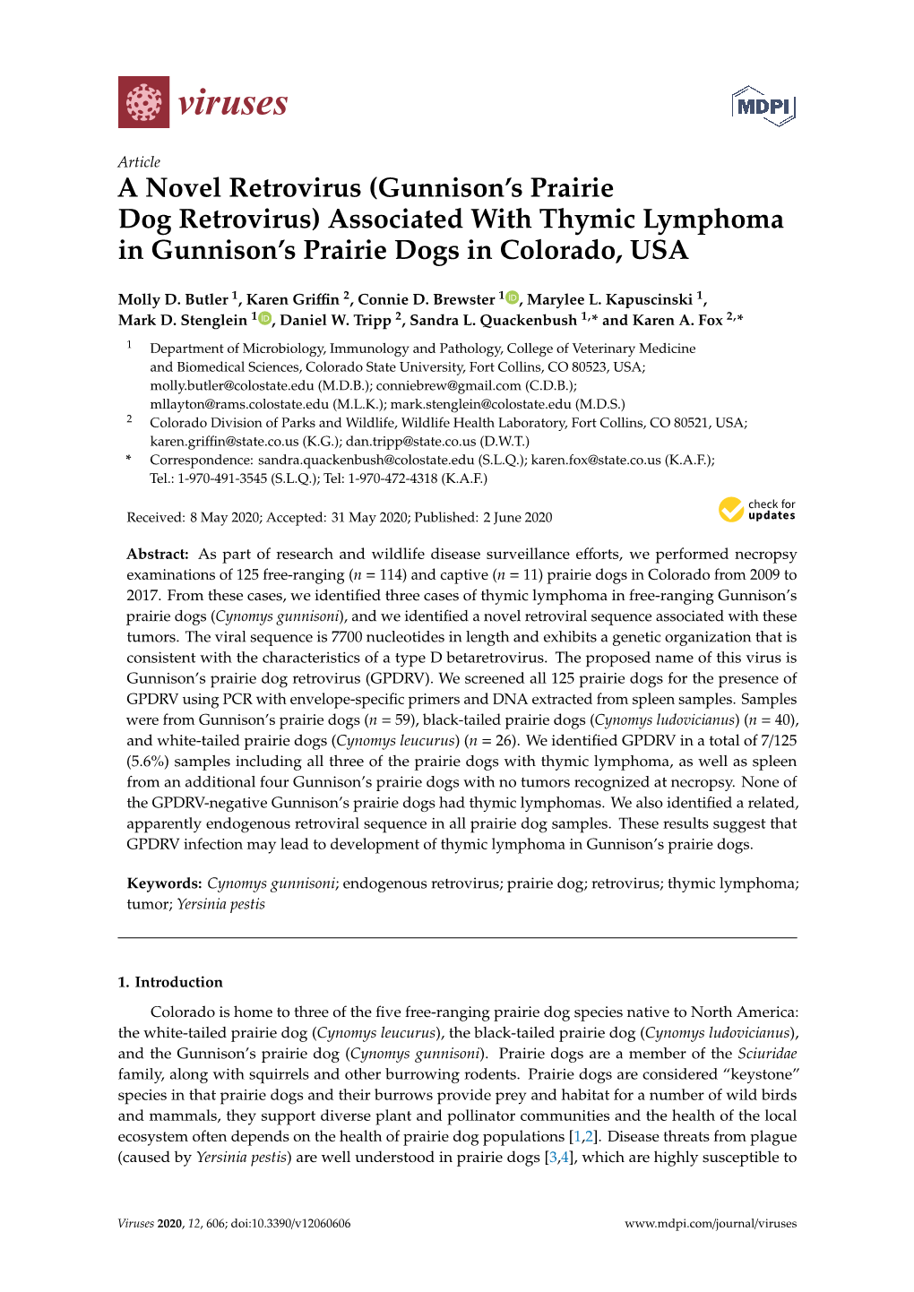 Associated with Thymic Lymphoma in Gunnison's Prairie Dogs in Colorad