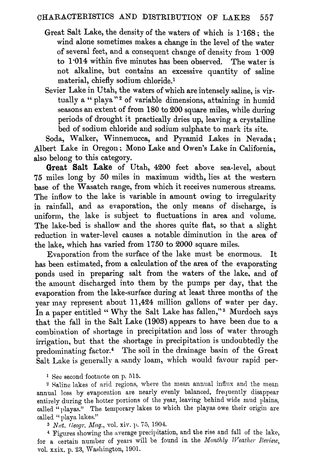 CHARACTERISTICS and DISTRIBUTION of LAKES 557 Great Salt Lake, the Density of the Waters of Which Is 1.168; the Wind Alone Somet