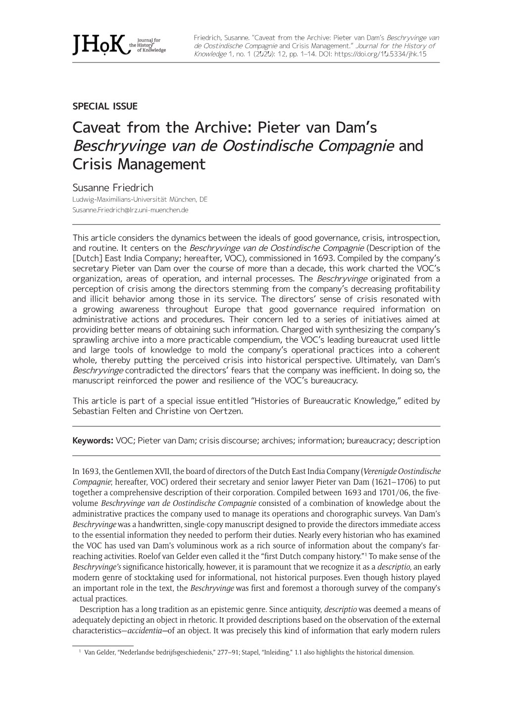 Caveat from the Archive: Pieter Van Dam's Beschryvinge Van De Oostindische Compagnie and Crisis Management