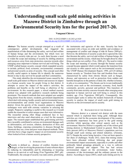 Understanding Small Scale Gold Mining Activities in Mazowe District in Zimbabwe Through an Environmental Security Lens for the Period 2017-20